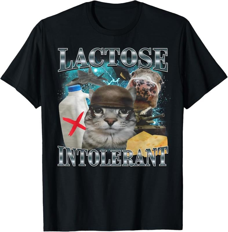 100% Cotton Lactose Intolerant Silly Cat Meme Funny - Adult & Kids T-Shirts, Sweatshirts & Hoodies apparel design preview 1