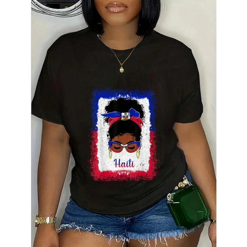 100% Cotton Messy Bun Haitian Haiti Flag Woman Girl - Adult & Kids T-Shirts, Sweatshirts & Hoodies apparel design preview 1