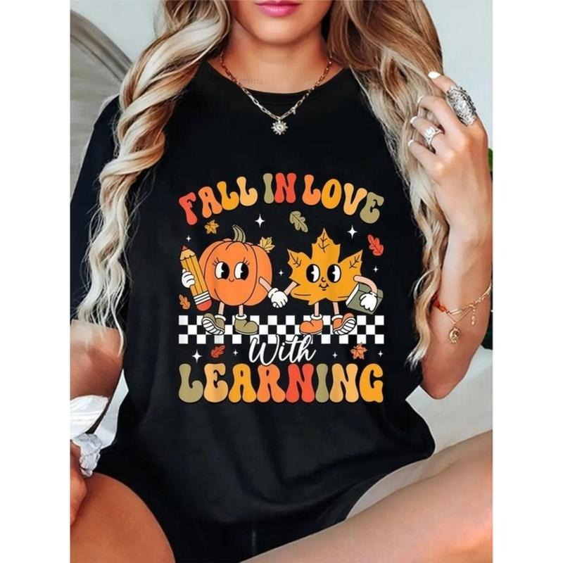 100% Cotton Retro Fall Love Learning Autumn Pumpkin - Adult & Kids T-Shirts, Sweatshirts & Hoodies apparel design preview 1