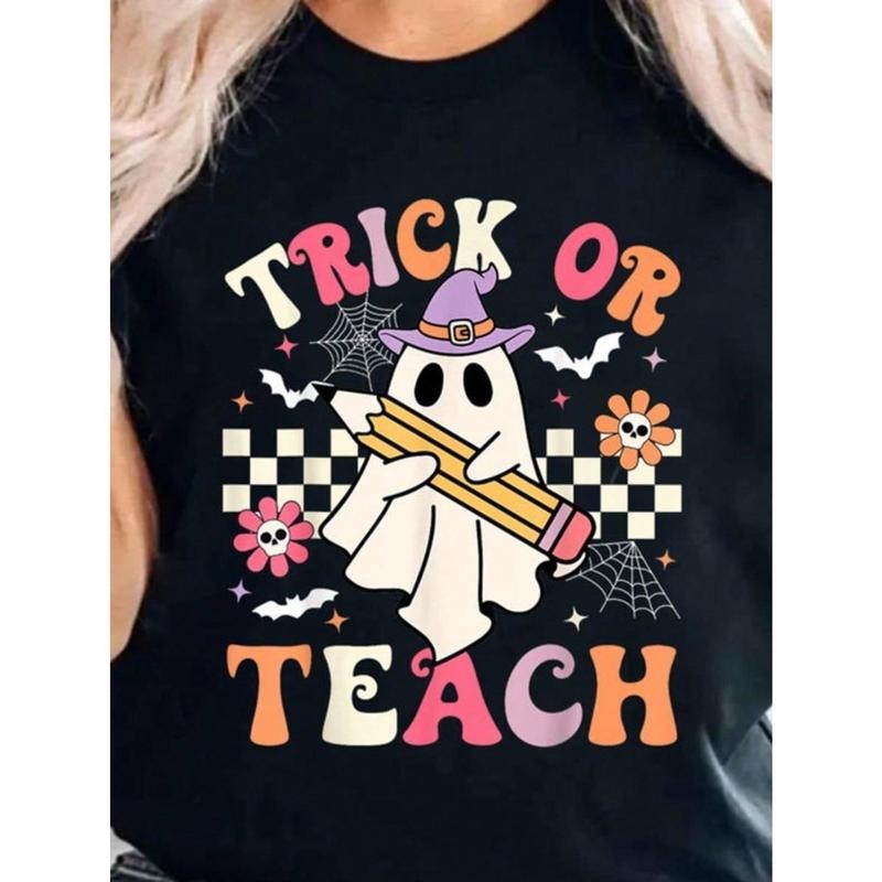 100% Cotton Teacher Halloween Trick Teach Spooky - Adult & Kids T-Shirts, Sweatshirts & Hoodies apparel design preview 1