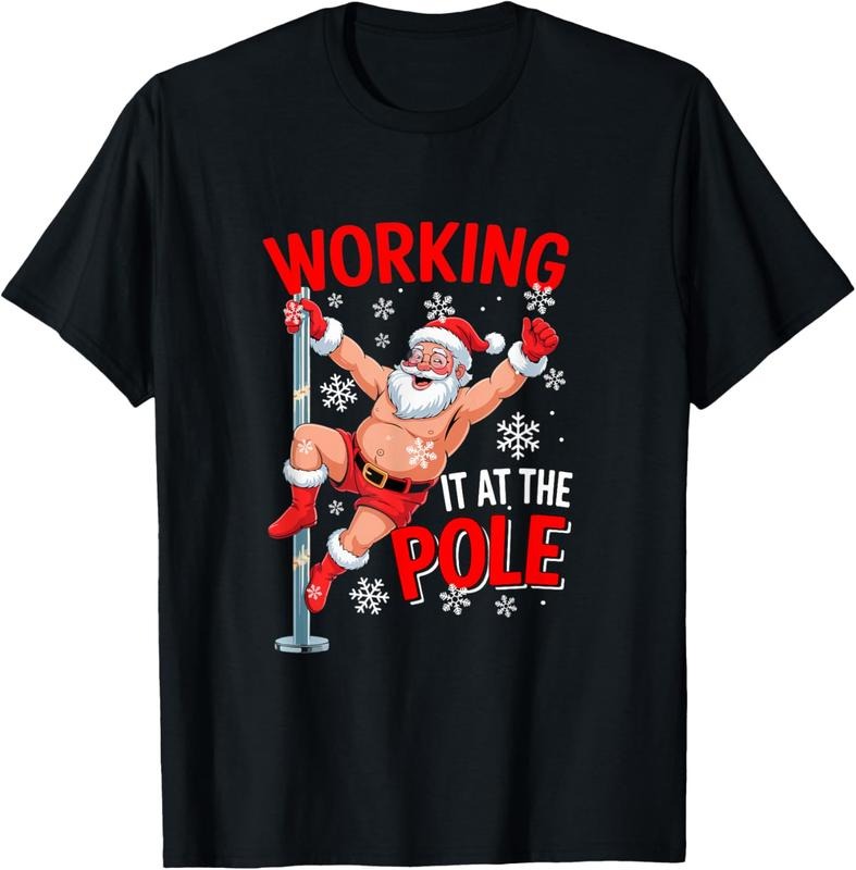 100% Cotton Working Pole Xmas Santa Dancing Funny - Adult & Kids T-Shirts, Sweatshirts & Hoodies apparel design preview 1