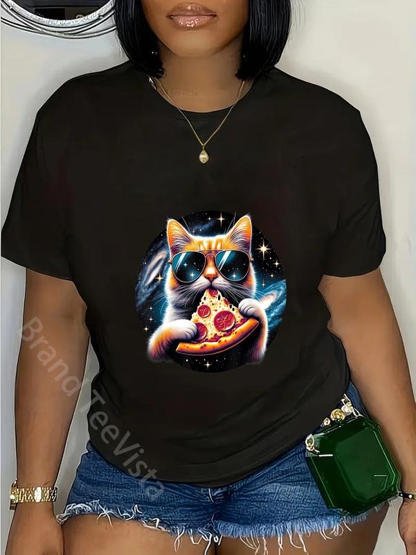 100% Cotton Funny Cat Eating Pizza Space Kitty Galaxy - Adult & Kids T-Shirts, Sweatshirts & Hoodies apparel design preview 1