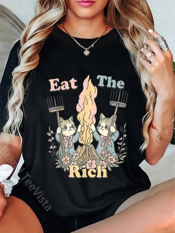 100% Cotton Funny Cute Cat Eat Rich Meme Burn - Adult & Kids T-Shirts, Sweatshirts & Hoodies apparel design preview 1