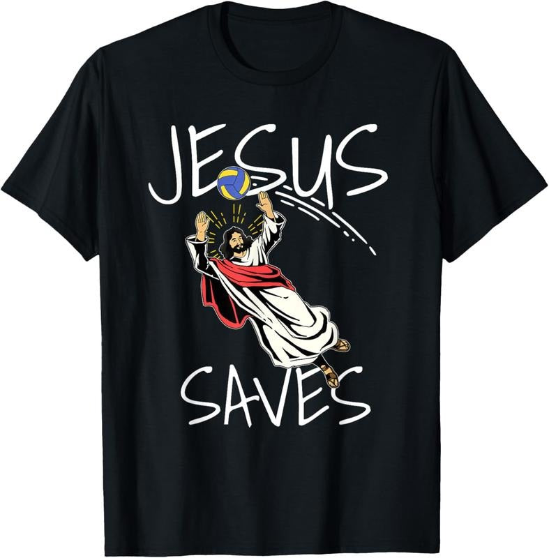 100% Cotton Funny Jesus Saves Volleyball Team - Adult & Kids T-Shirts, Sweatshirts & Hoodies apparel design preview 1