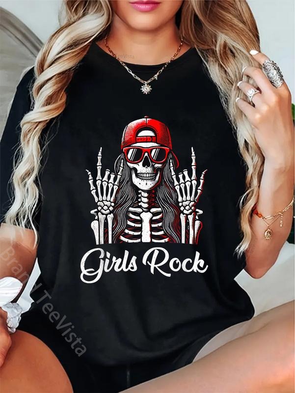 100% Cotton Rock Rock'N Roll Girl Skeleton Rocker - Adult & Kids T-Shirts, Sweatshirts & Hoodies apparel design preview 1