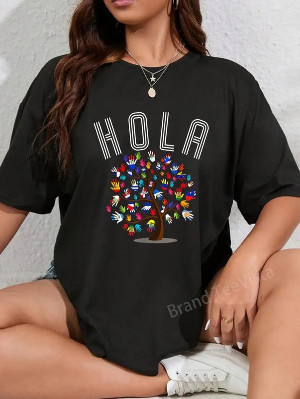 100% Cotton HOLA Hispanic Heritage Month Latino Hand - Adult & Kids T-Shirts, Sweatshirts & Hoodies apparel design preview 1
