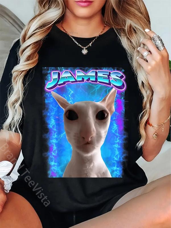 100% Cotton James Cat Meme Cursed Memes Brainrot - Adult & Kids T-Shirts, Sweatshirts & Hoodies apparel design preview 1
