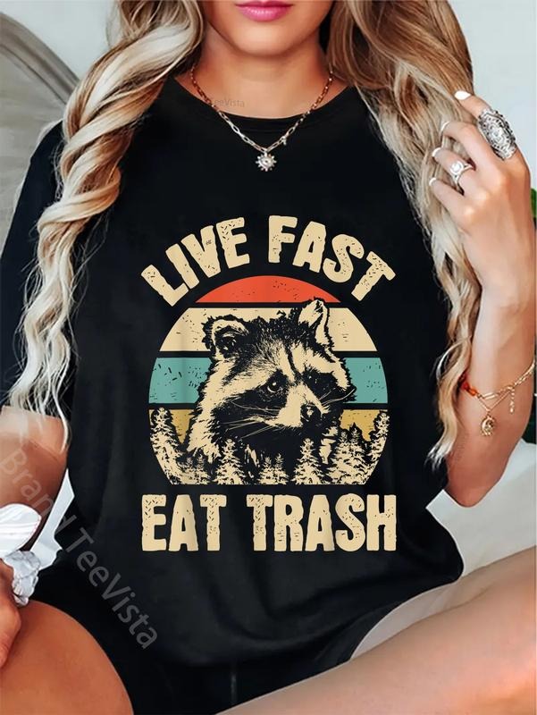 100% Cotton Live Fast Eat Trash Funny Raccoon Camping - Adult & Kids T-Shirts, Sweatshirts & Hoodies apparel design preview 1