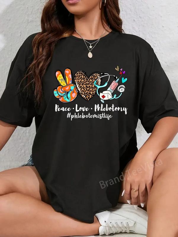 100% Cotton Peace Love Phlebotomy Syringe Leopard - Adult & Kids T-Shirts, Sweatshirts & Hoodies apparel design preview 1