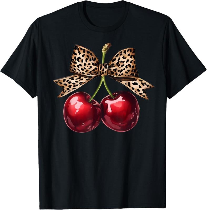 100% Cotton Retro Cherry Leopard Coquette Bow Cute - Adult & Kids T-Shirts, Sweatshirts & Hoodies apparel design preview 1