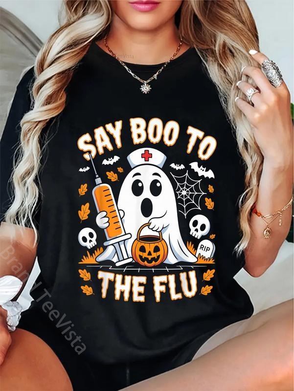 100% Cotton Say Boo Flu Ghost Nurse - Adult & Kids T-Shirts, Sweatshirts & Hoodies apparel design preview 1