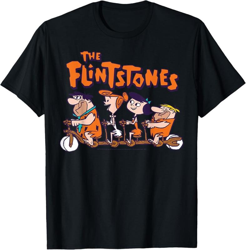 100% Cotton Flintstones Group Shot Bike Ride Casual - Adult & Kids T-Shirts, Sweatshirts & Hoodies apparel design preview 1