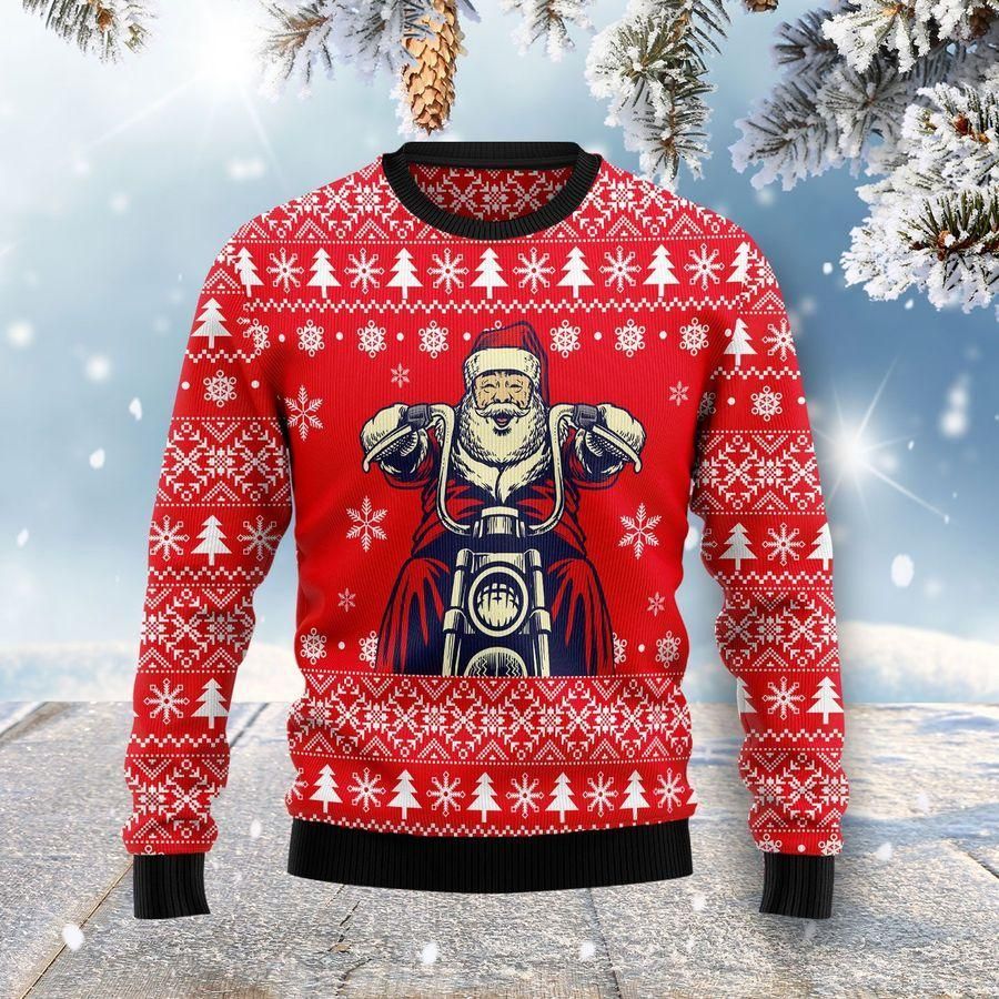 Santa Clause ride a motorcycle 3D Christmas Sweater - Holiday Gift product image 2