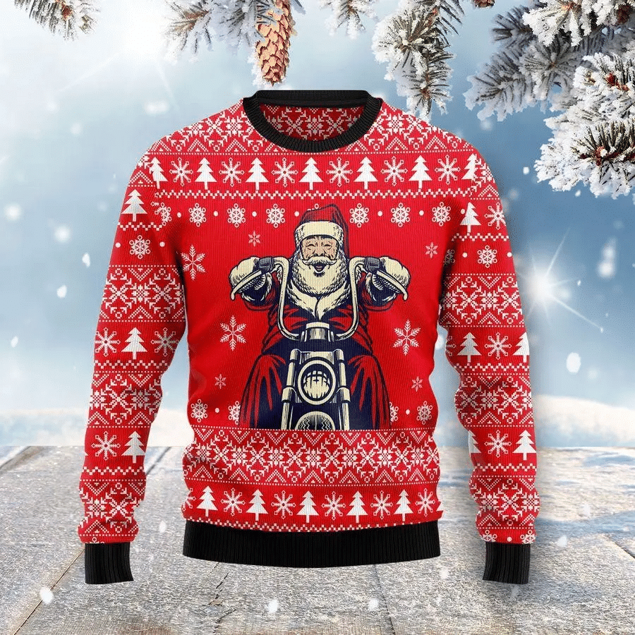 Santa Clause ride a motorcycle 3D Christmas Sweater - Holiday Gift product image