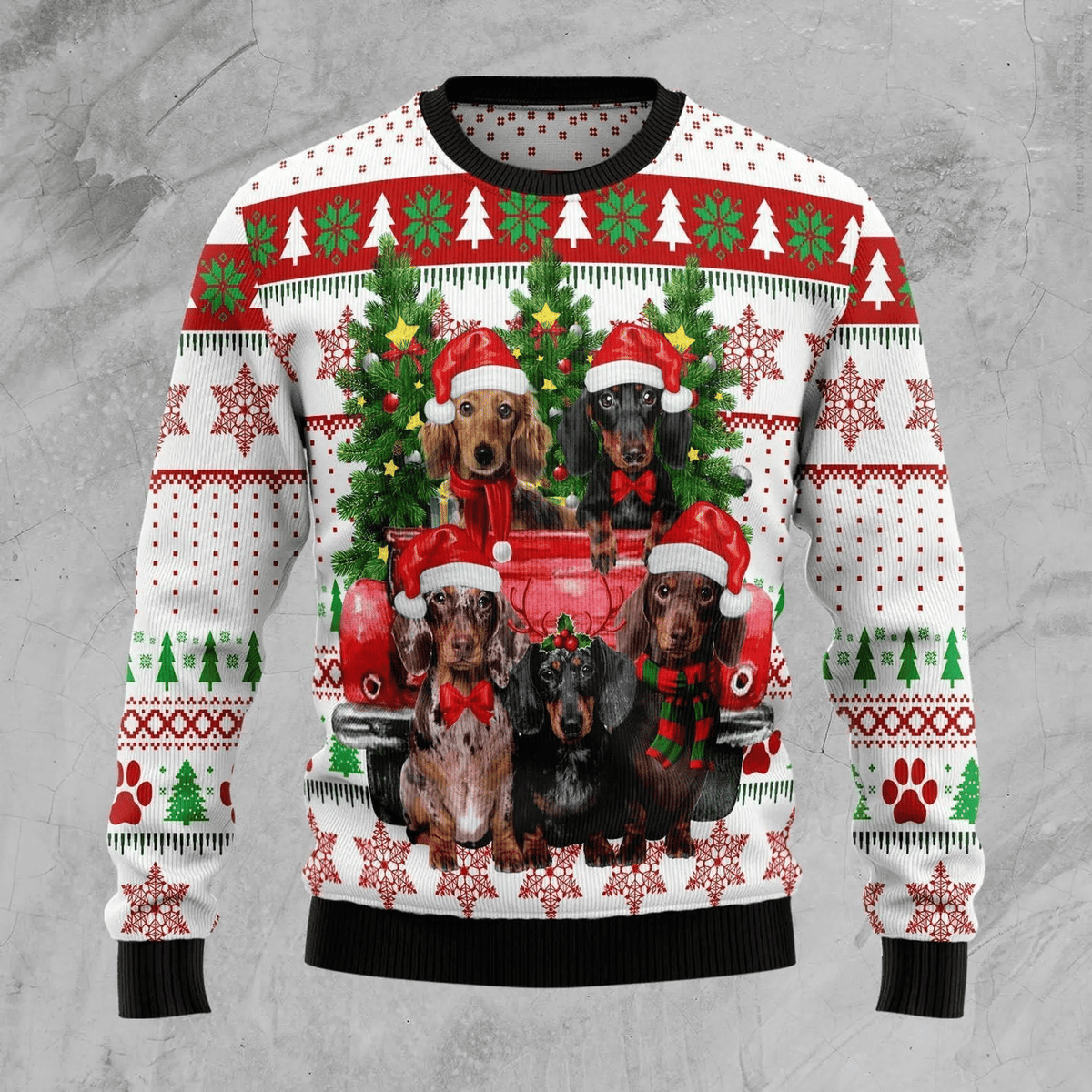 Dachshund red truck 3D Christmas Sweater - Holiday Gift product image