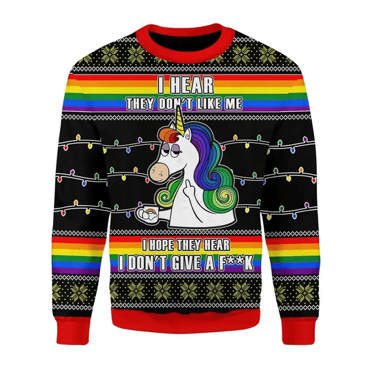 Unicorn i hear they don’t like me 3D Christmas Sweater - Holiday Gift product image
