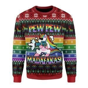 Unicorn pew pew madafakas 3D Christmas Sweater - Holiday Gift product image