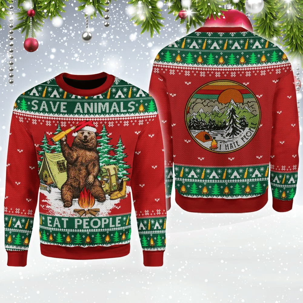 Save animals eat people bear 3D Christmas Sweater - Holiday Gift product image