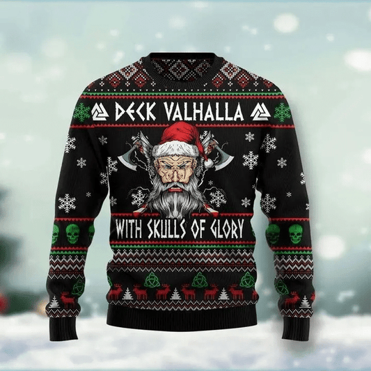 Viking Deck Valhalla with skulls of glory 3D Christmas Sweater - Holiday Gift product image