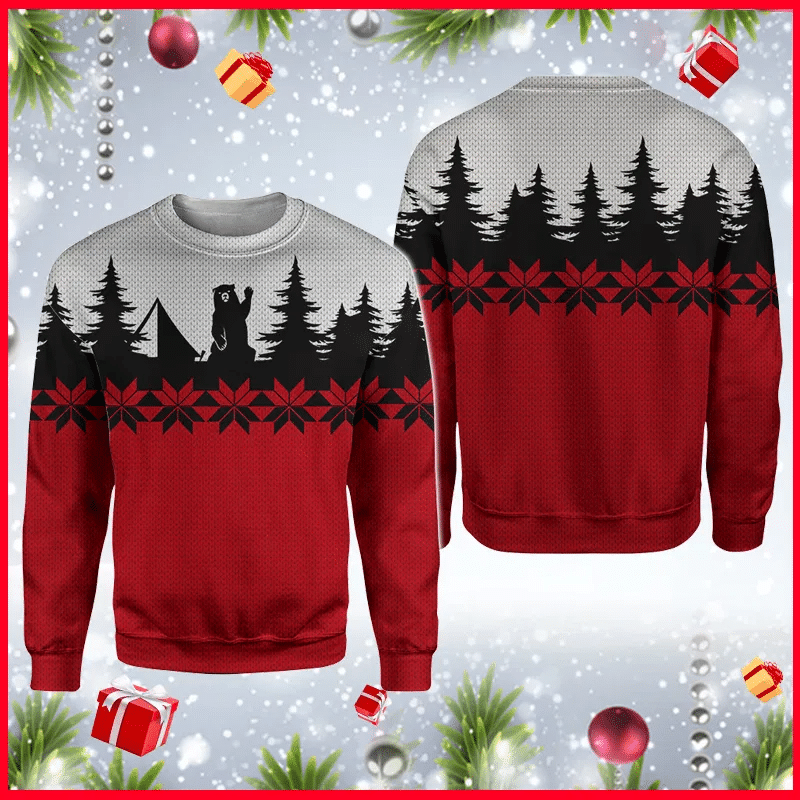 Bear dark silhouettes camping 3D Christmas Sweater - Holiday Gift product image 2