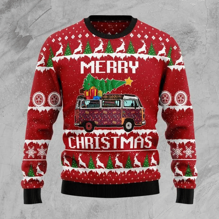 Hippie Car merry 3D Christmas Sweater - Holiday Gift product image