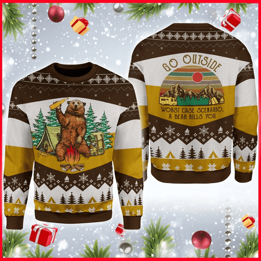A bear with beer vintage camping 3D Christmas Sweater - Holiday Gift product image