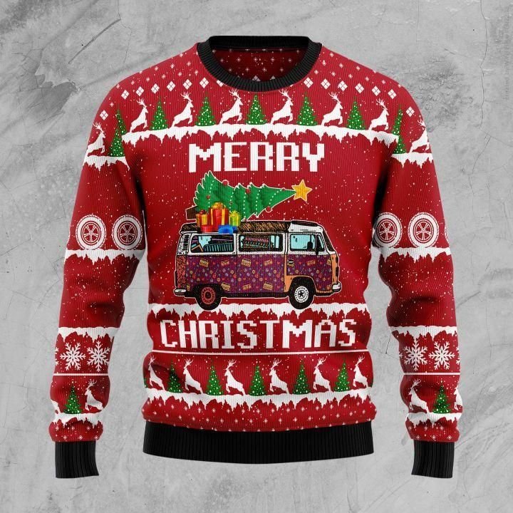 Hippie Car merry 3D Christmas Sweater - Holiday Gift product image 2