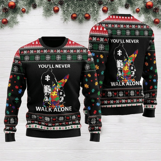 Autism You’ll never walk alone 3D Christmas Sweater - Holiday Gift product image