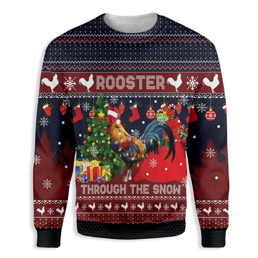 Rooster through the snow 3D Christmas Sweater - Holiday Gift product image 2