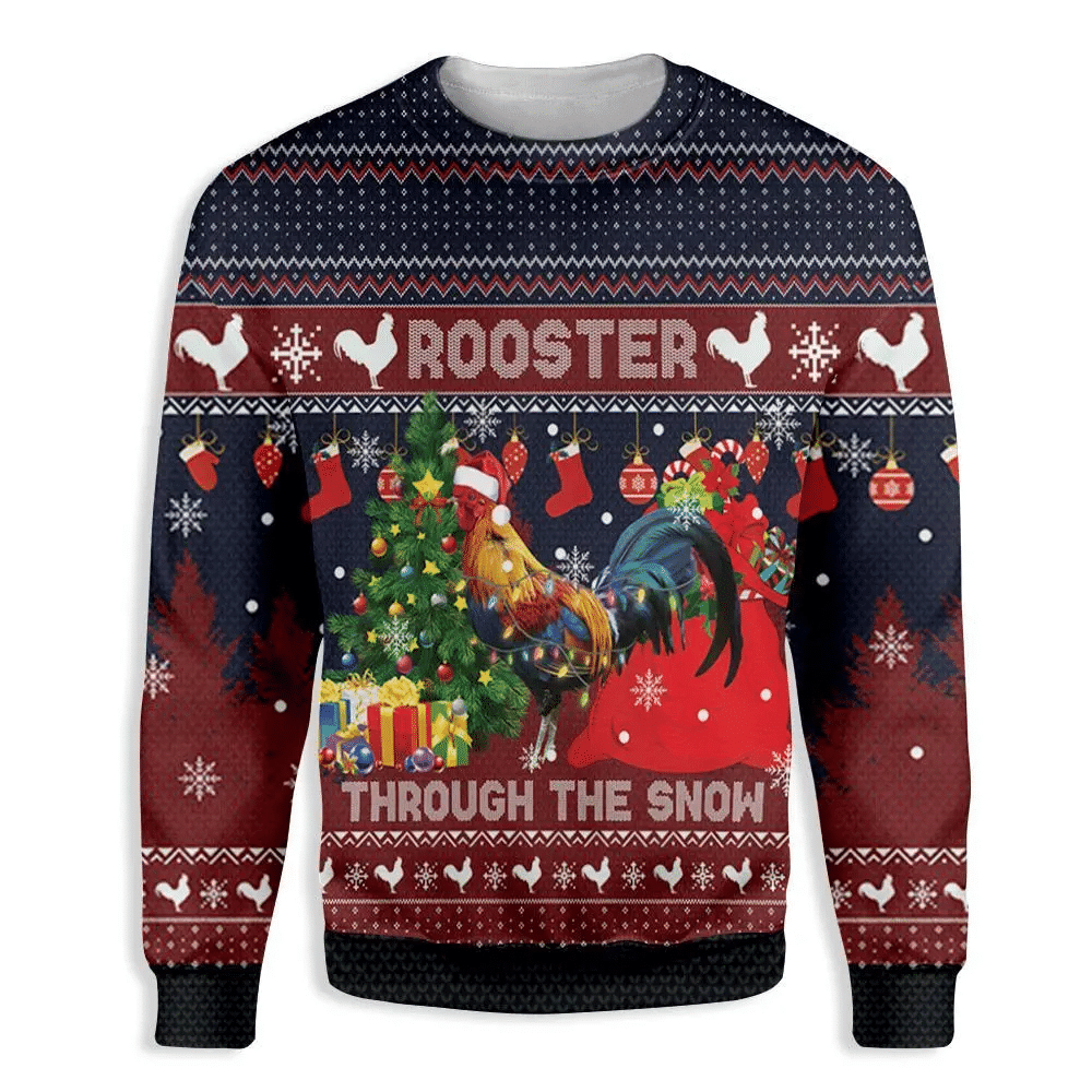 Rooster through the snow 3D Christmas Sweater - Holiday Gift product image