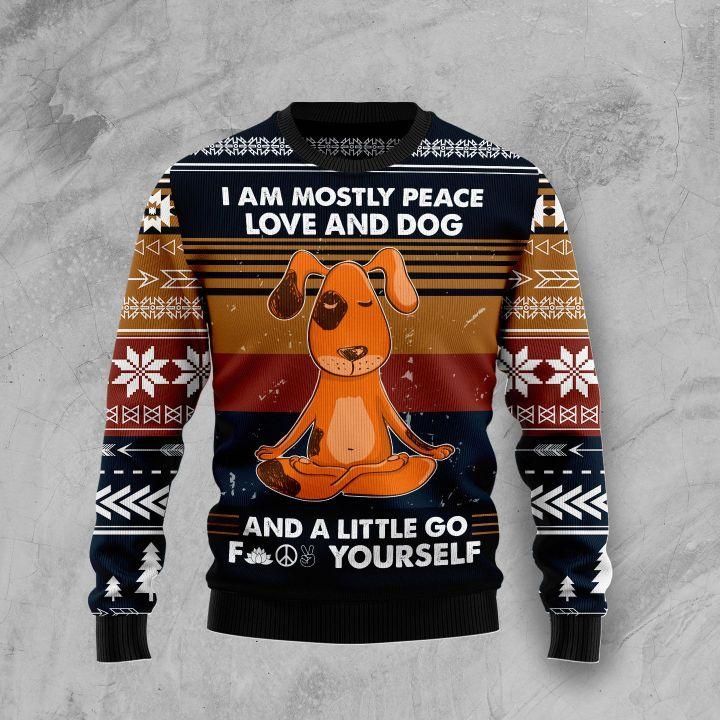 I am mostly peace love and dog 3D Christmas Sweater - Holiday Gift product image 2