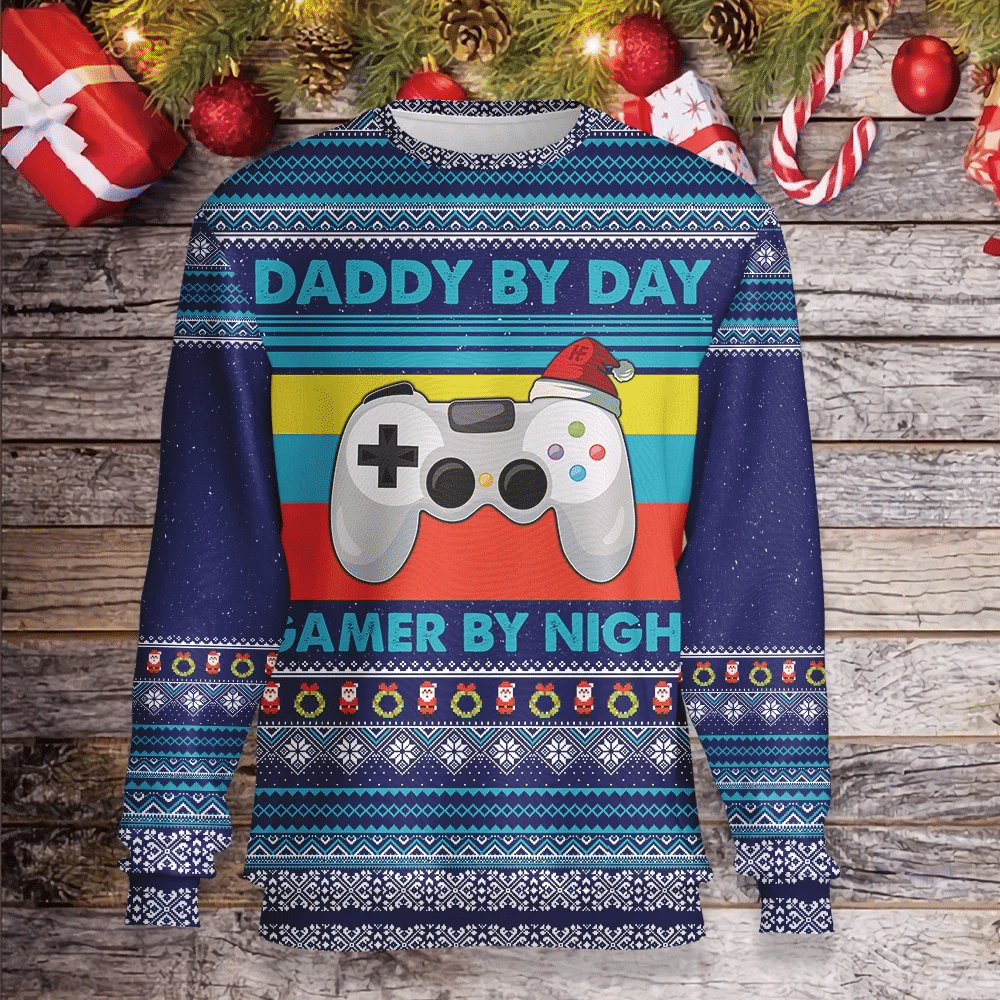 Daddy by day gamer by night 3D Christmas Sweater - Holiday Gift product image 2