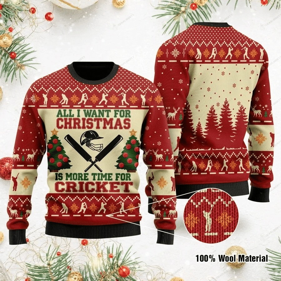 All i want for Christmas is more time for cricket 3D Christmas Sweater - Holiday Gift product image