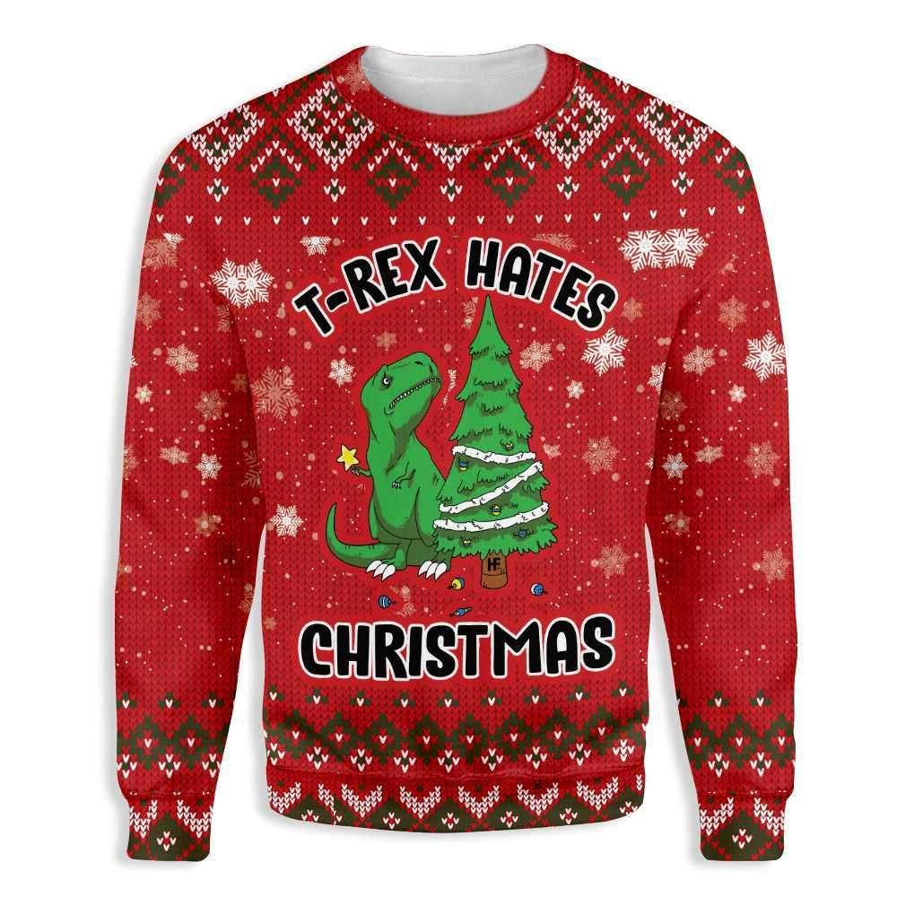 T-rex hates 3D Christmas Sweater - Holiday Gift product image