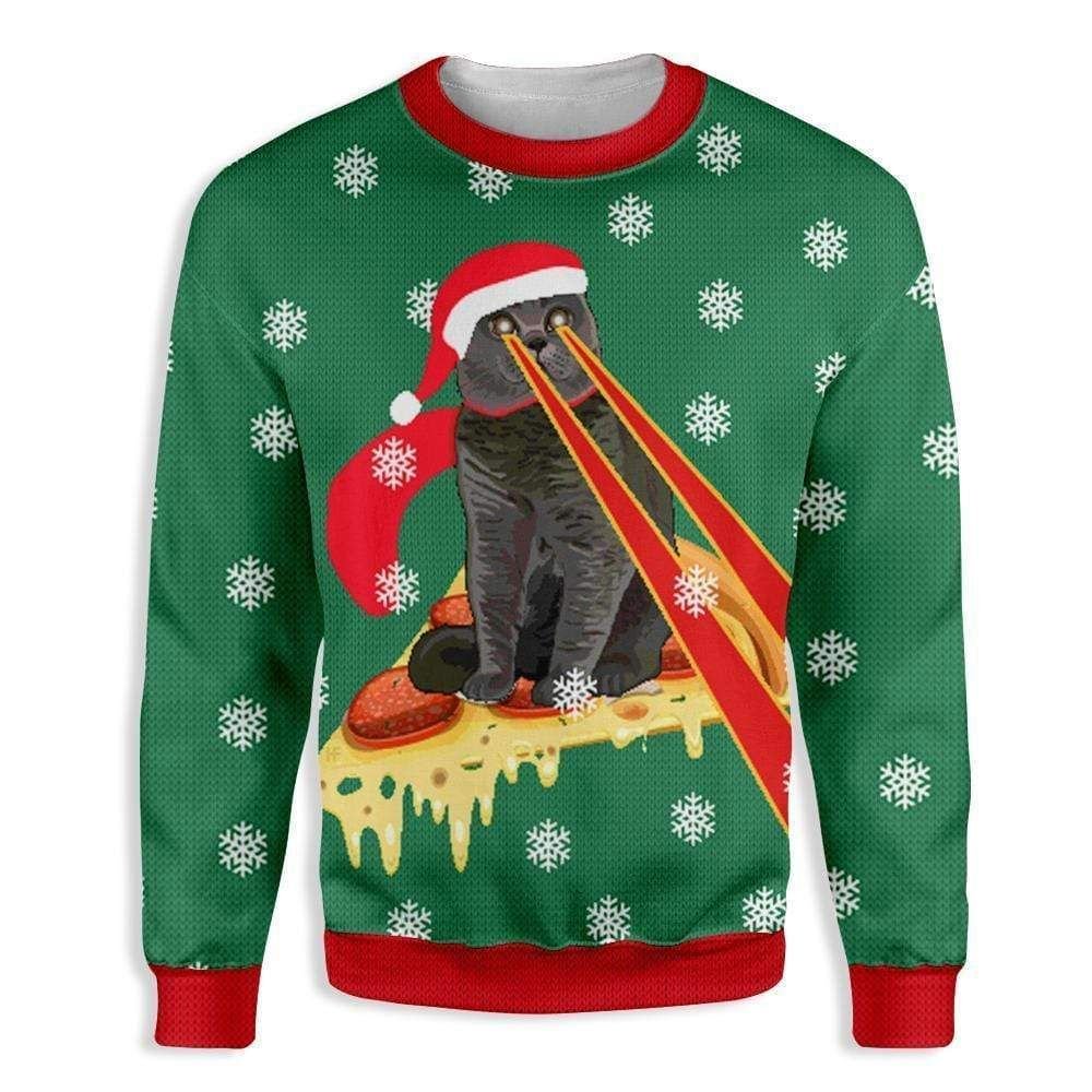 Pizza cat with laser eyes 3D Christmas Sweater - Holiday Gift product image