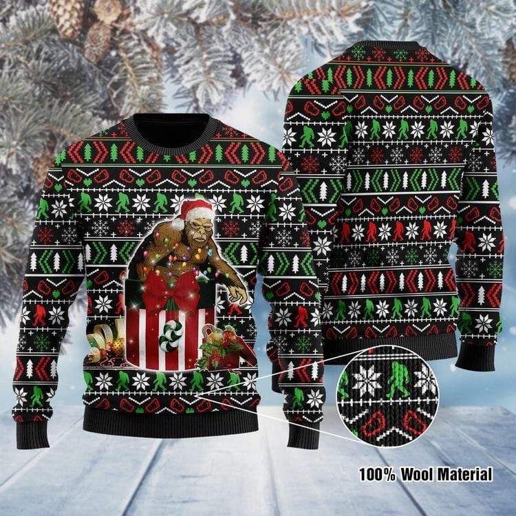 Santa squatch bigfoot with gift box 3D Christmas Sweater - Holiday Gift product image