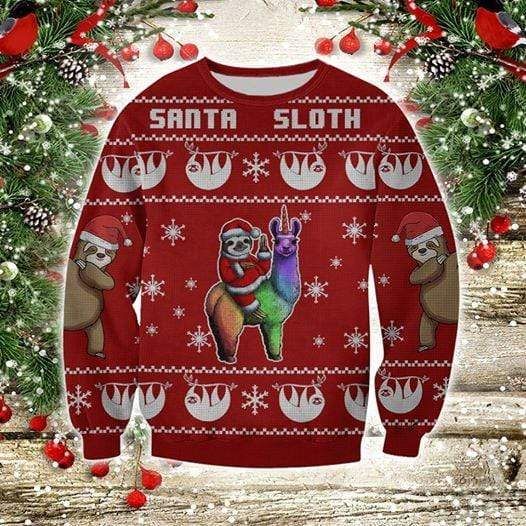Santa Sloth With Llama Red 3D Christmas Sweater - Holiday Gift product image
