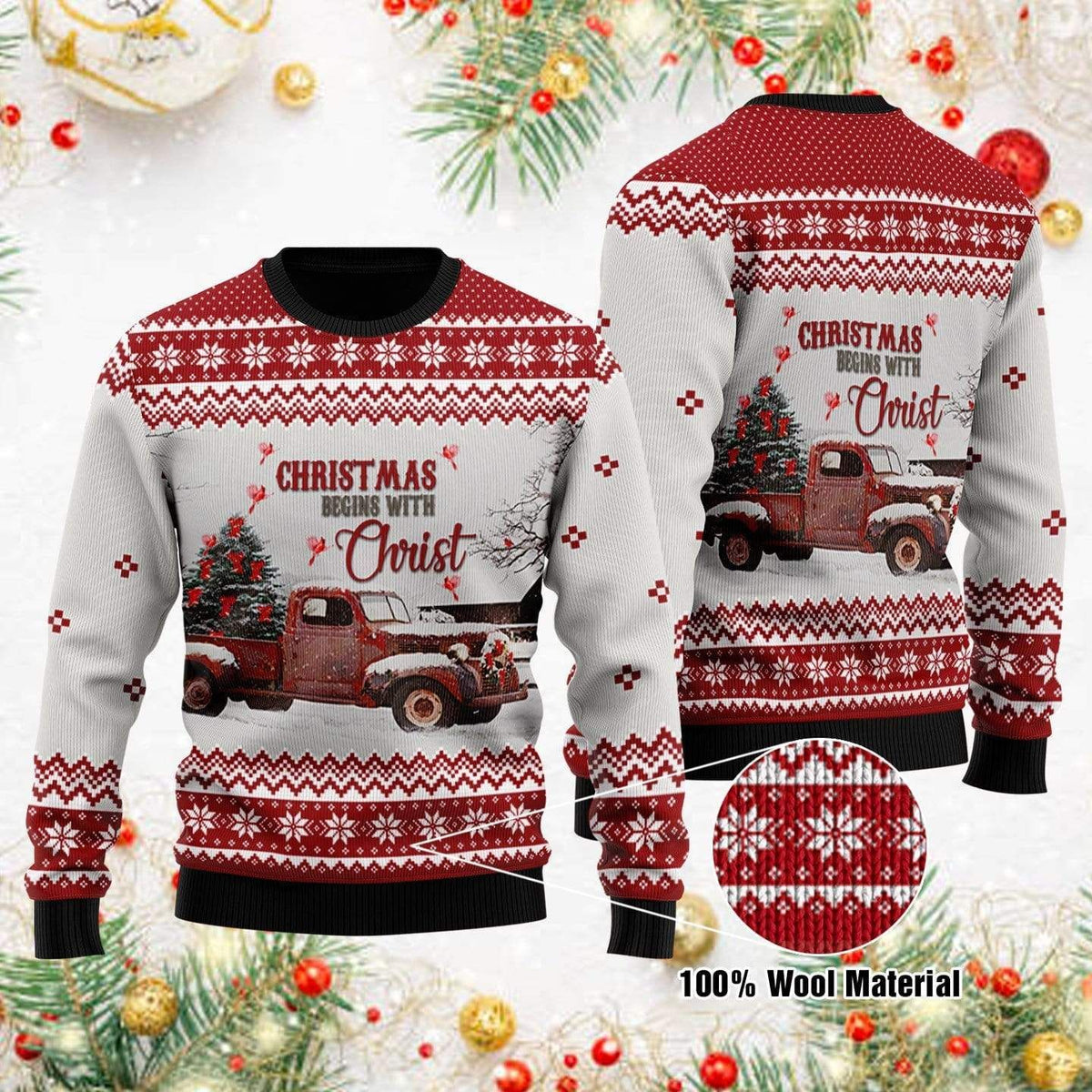 Red bird cardinal Christmas begins with christ 3D Christmas Sweater - Holiday Gift product image