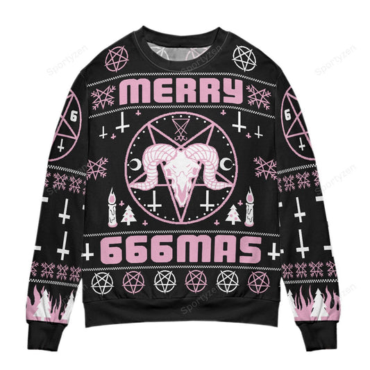 Women’s pink Merry 666mas 3D Christmas Sweater - Holiday Gift product image