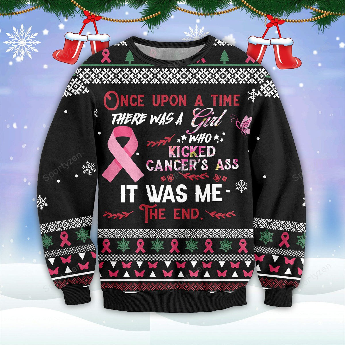 Once upon a time there was a girl kicked 3D Ugly Christmas Sweater - Holiday Gift product image