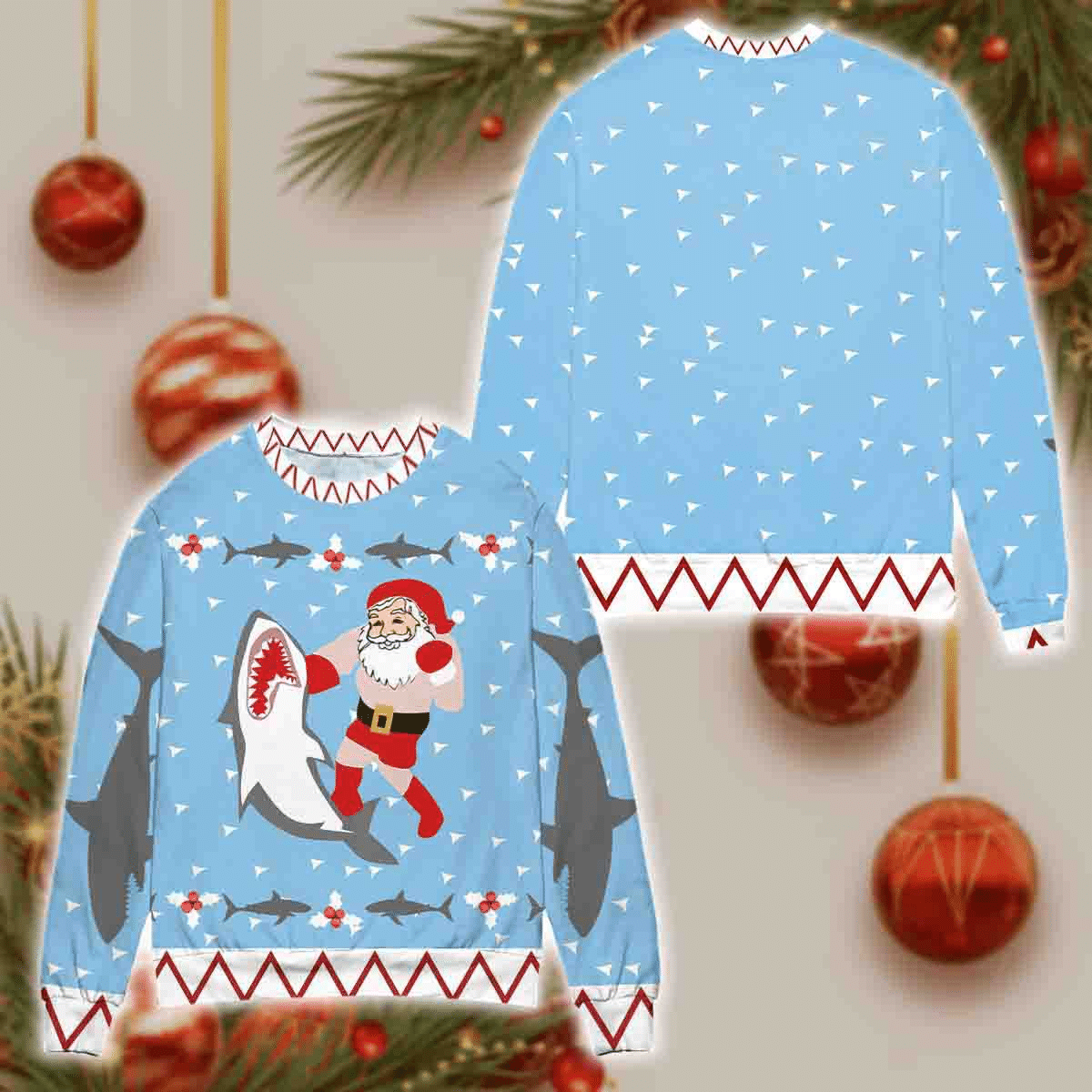 Shark and Santa Claus 3D Christmas Sweater - Holiday Gift product image