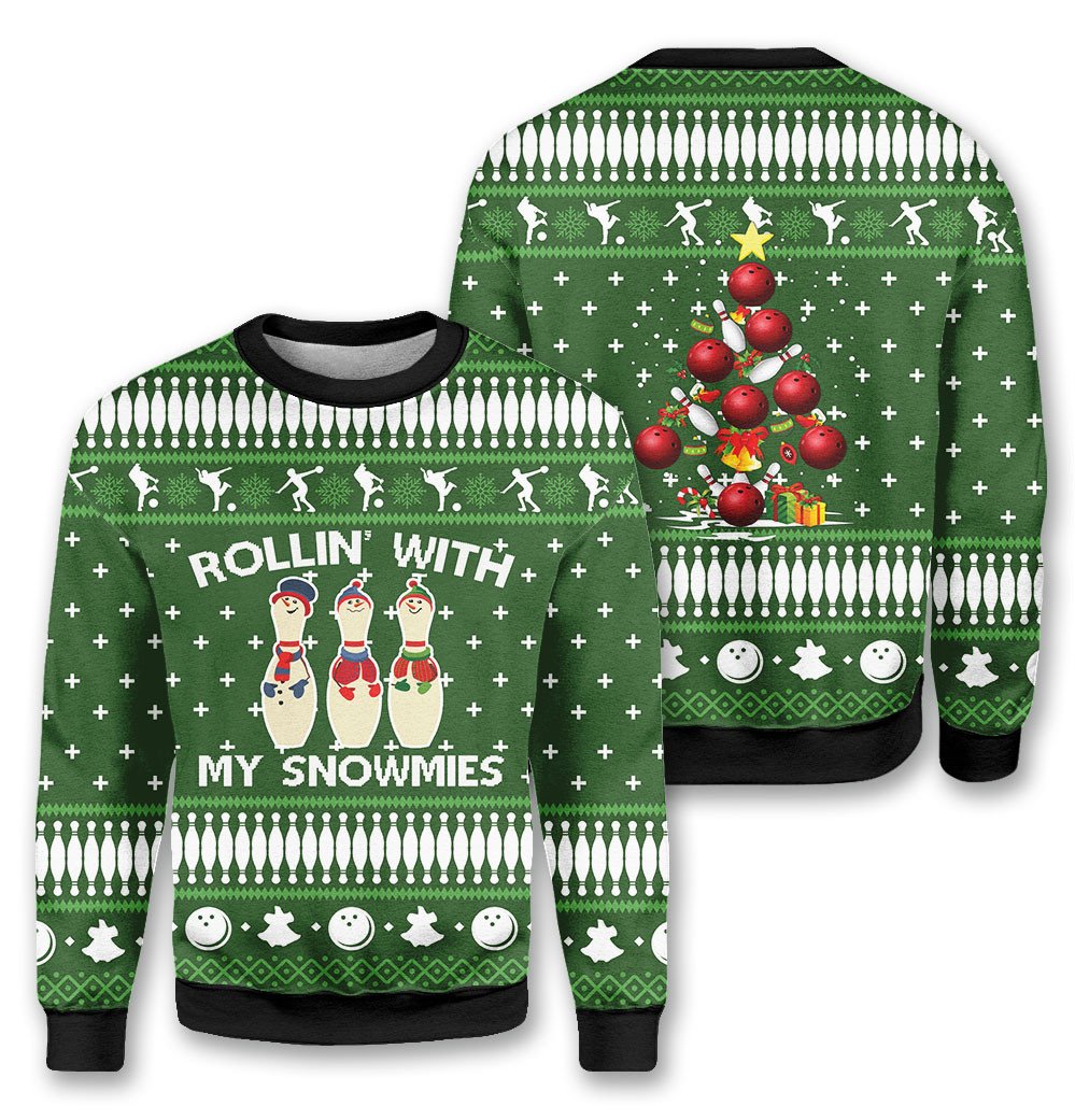Bowling rollin with my snowmies 3D Christmas Sweater - Holiday Gift product image 2