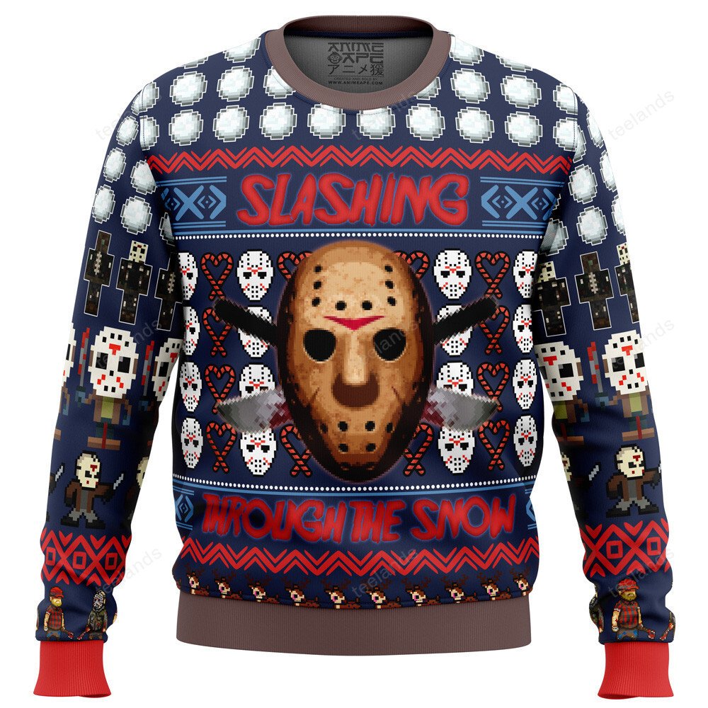 Jason Voorhees slashing 3D Ugly Christmas Sweater - Holiday Gift product image