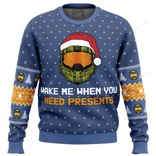Wake me when you need presents halo 3D Ugly Christmas Sweater - Holiday Gift product image