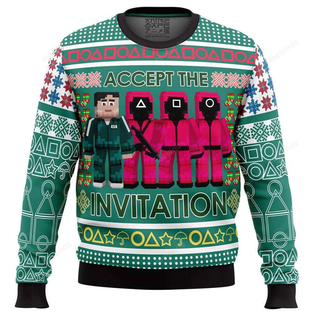 Squid Game accept the invitation 3D Ugly Christmas Sweater - Holiday Gift product image