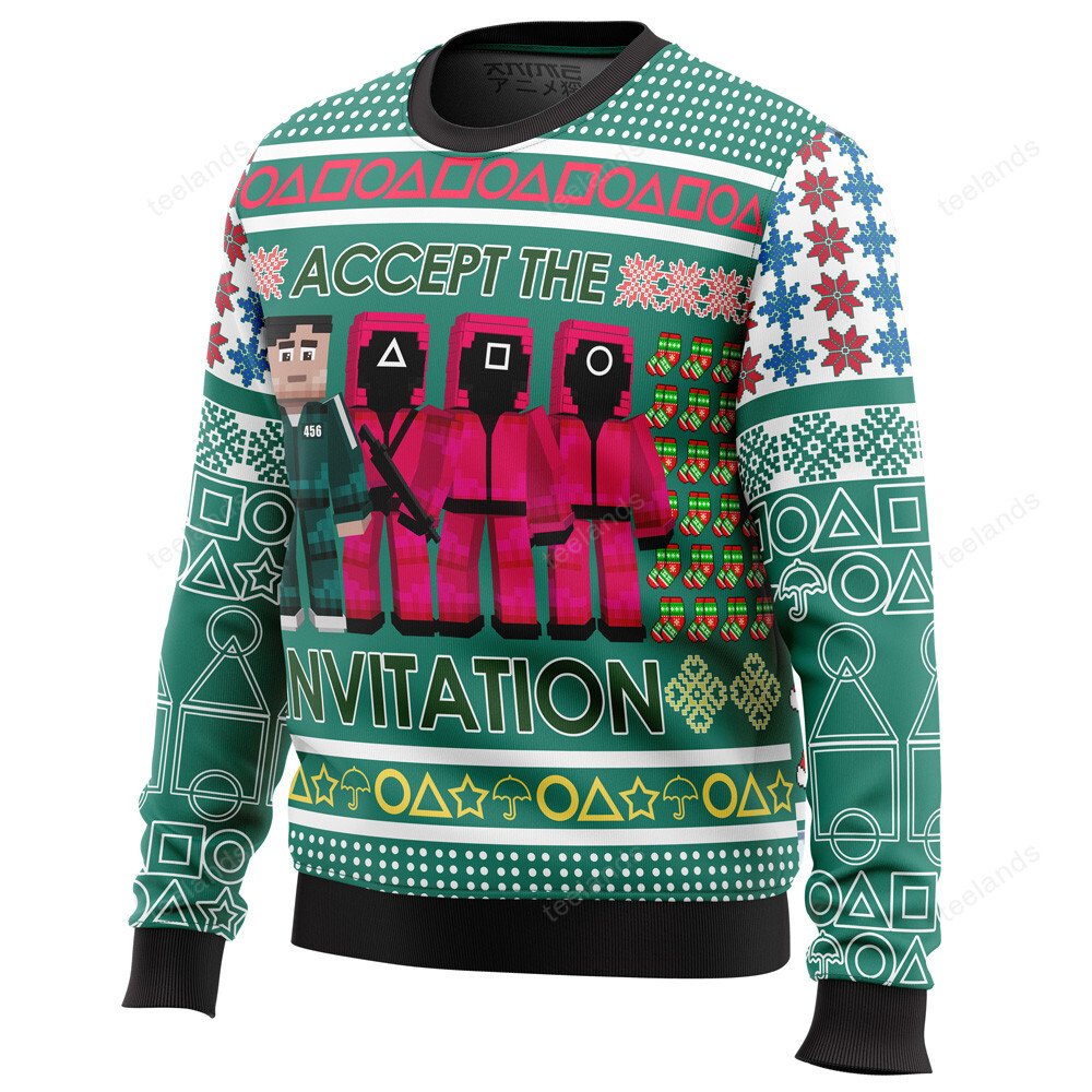 Squid Game accept the invitation 3D Ugly Christmas Sweater - Holiday Gift product image 2