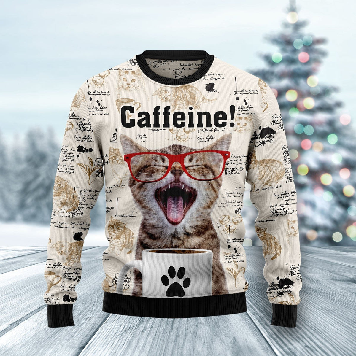 Cat caffeine 3D Christmas Sweater - Holiday Gift product image