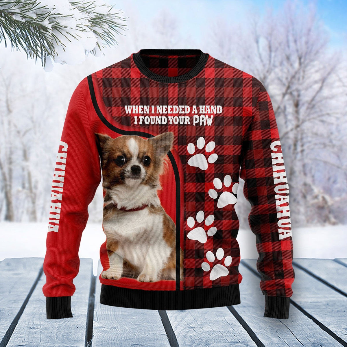 Chihuahua when i needed a hand i found your paw 3D Christmas Sweater - Holiday Gift product image
