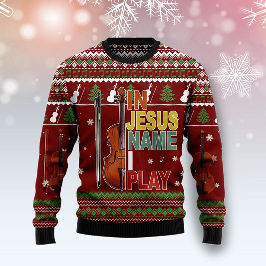 Violin in Jesus name play 3D Christmas Sweater - Holiday Gift product image