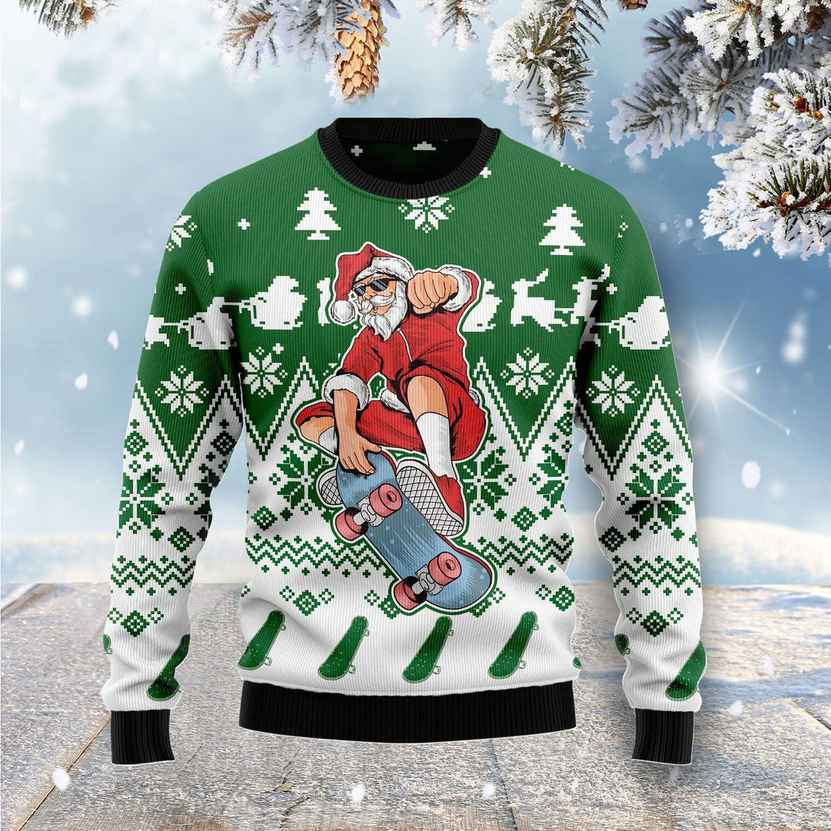Santa Claus skateboarding 3D Christmas Sweater - Holiday Gift product image